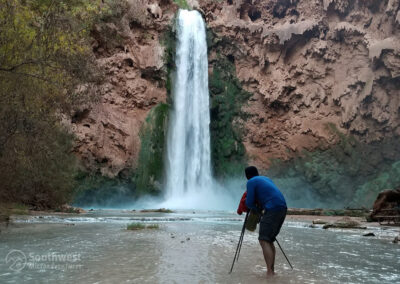 Shooting Mooney Falls from the creek.