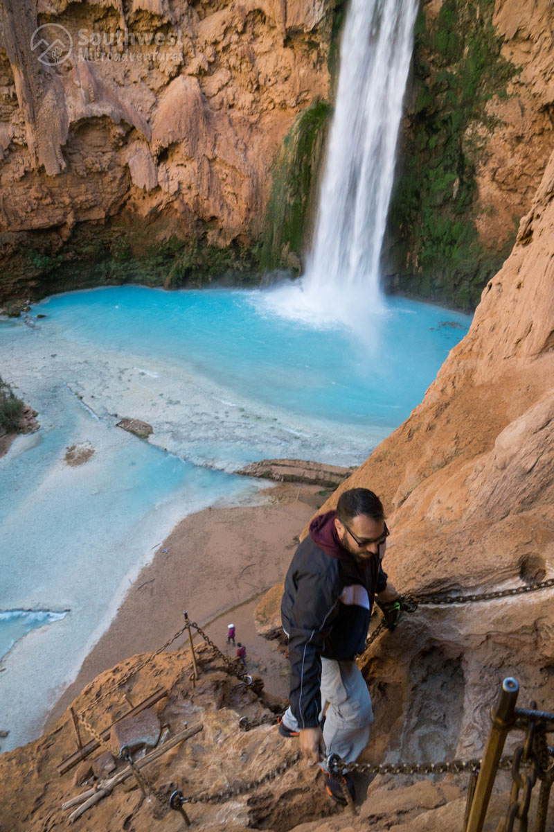 The hike down to Mooney Falls via cut steps in the rock.